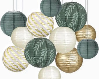 Paper Lanterns Decorative,Round Hanging Paper Lanterns Decorations for Rustic Party Bridal Shower Wedding Sage Green Birthday Party Supplies