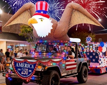 10,5 ft lange 4 juli opblaasbare vliegende Amerikaanse zeearend, opgeblazen adelaar in de auto met ledverlichting - voor patriottische parade, Onafhankelijkheidsdag