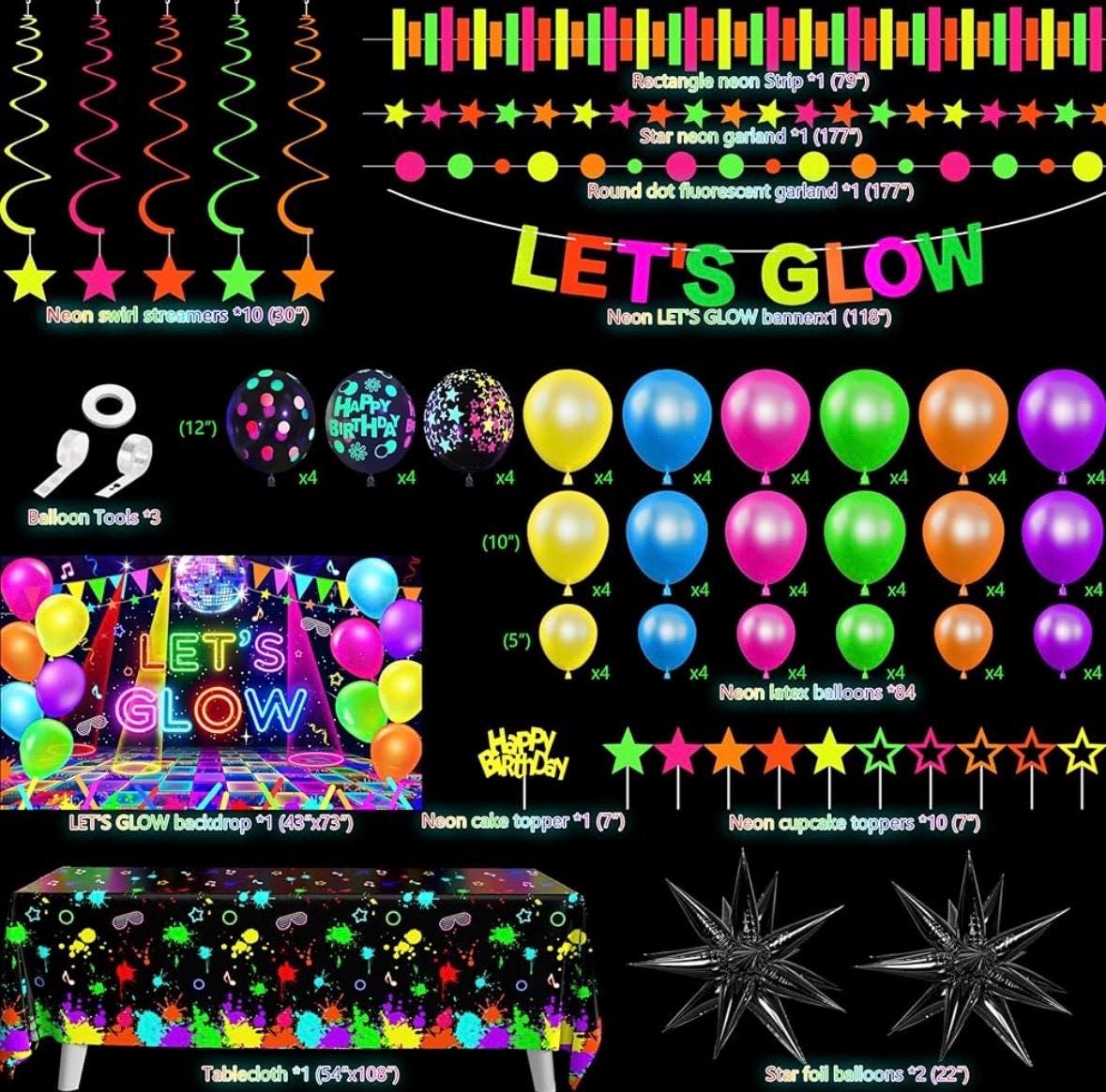 Neon Birthday Party Decorations, OIF8 172Pcs Let's Glow In Birthday Party Decorations, Neon...