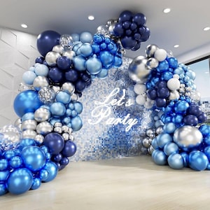 134pcs Blue Balloon Arch Kit, Blue Balloon Garland with Blue and Silver Balloons for Wedding Baby Shower Graduation Birthday Party Decor