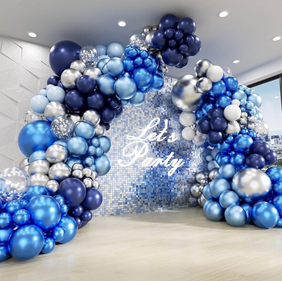 134pcs Blue Balloon Arch Kit, Blue Balloon Garland with Blue and Silver Balloons for Wedding Baby Shower Graduation Birthday Party Decor