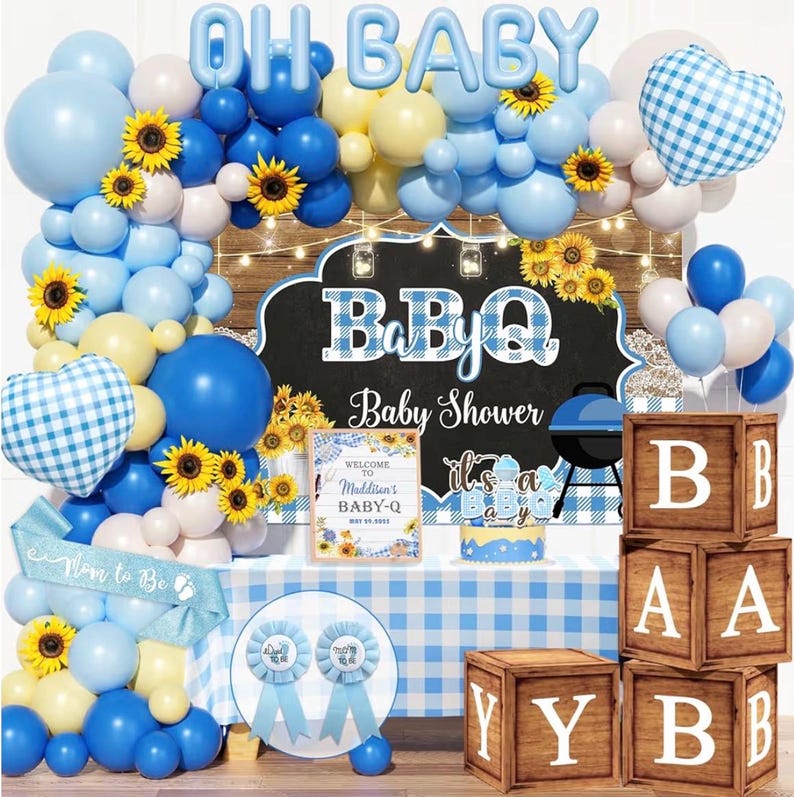 Baby Q Baby Shower Decorations for Boys, 128 Pcs - BBQ Baby Shower ...