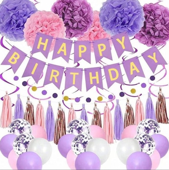 Décoration Anniversaire Violette Et Or Papillons - Lot De 44 Pièces