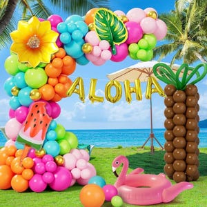 Tropical Balloon Arch Garland Kit,178Pcs Hawaiian Luau Party Decorations ,Balloons for Summer Pool Beach Birthday Supplies Palm Tree Balloon