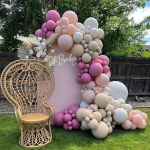 Kit de arco de globos bohemio de 146 piezas, globos rosa polvorientos rellenos dobles para cumpleaños, despedidas de soltera, baby showers, bodas.