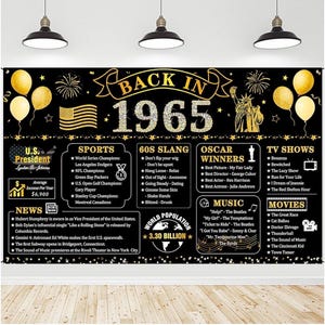 60th Birthday Decorations Black Gold Back in 1965 Vintage Banner for Men, Happy 60th Birthday Banner Backdrop for Women Men 1965 Birthday