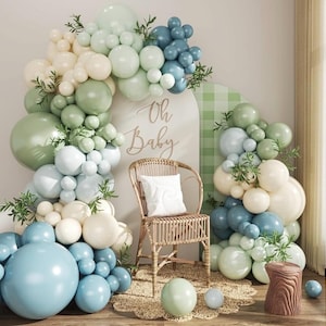 Dusty Blue Sage Green Balloon Arch Kit, 124Pcs Fog Blue Light blue Green Sand White Balloons Different Size for Baby Shower Bridal Shower