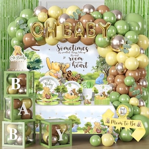 280-delige klassieke beer babyshowerversieringen complete feestset, voor 25 gasten, vintage beer babyshowerdecoraties, inclusief ballonboog