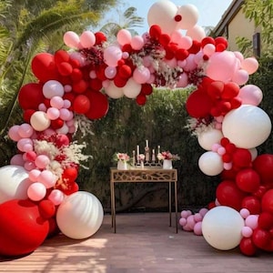 Red White Pink Balloon Arch  Red and White Balloons Matte Ruby Red Balloon Garland Kit Pink Latex Balloons 122 Pcs