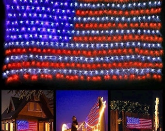 American Flag Lights with 420 Super Bright LEDs,Waterproof Led Flag Net Light of The United States for Yard,Garden Decoration, Festival