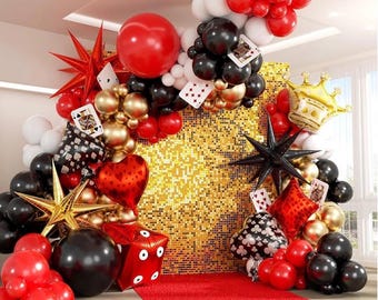 165stk Kasino Ballon-Girlanden-Kit, Rot-Schwarz-Gold-Luftballons mit Sternkronen-Würfel-Poker-Folienballons für Geburtstags-Kasino-Nacht Las Vegas