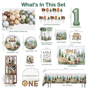 230PCS Camper 1st Birthday Decorations, All-in-1 Supplies Pack, Includes 20 Camper Theme Tableware, Backdrop, High Chair Banner, Tablecloth image 3