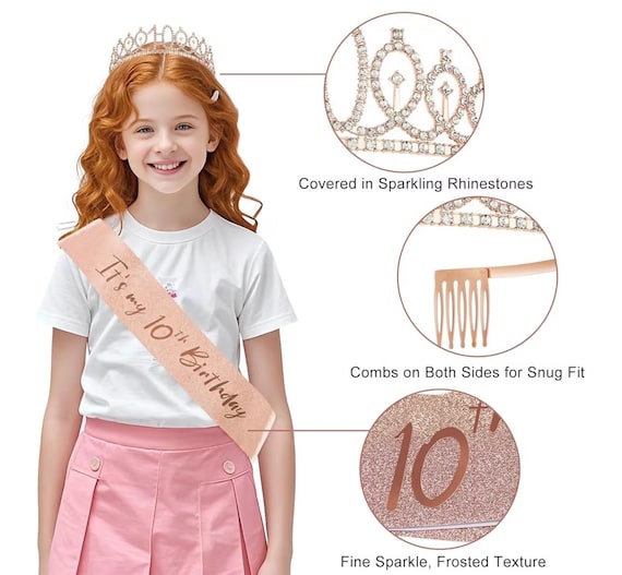 10e Verjaardag Decoratie Voor Meisjes – Zwart En Roségoud Stoffen Banner 150x90 Cm Met Glitters En Kroonmotief, Feestelijke Achtergrond Voor Binnen En Buiten