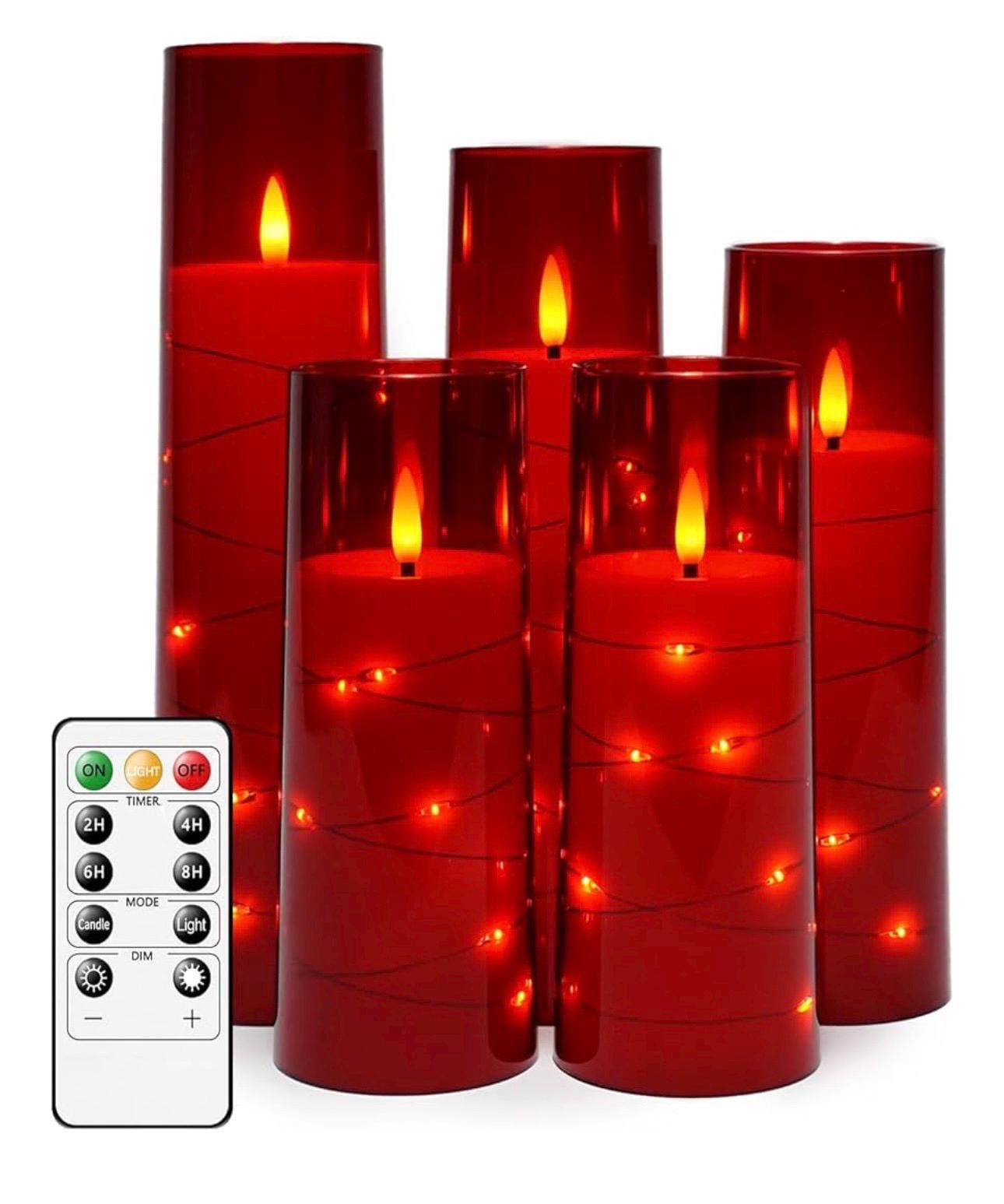 LED-Kerzen mit Timer 5 Stück flackernde flammenlose Kerzen für romantisches Ambiente und Heimdekoration Stabile Acrylschale, batteriebetrieben