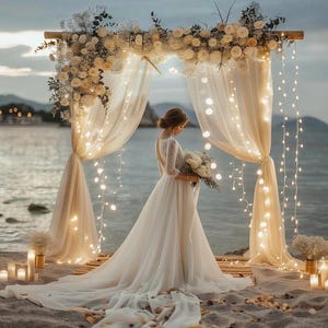 Champagne Tulle Backdrop Curtains with Lights String 10FT X 8FT Sheer Curtains with Light Tulle Curtains Backdrop for Wedding Birthday Party