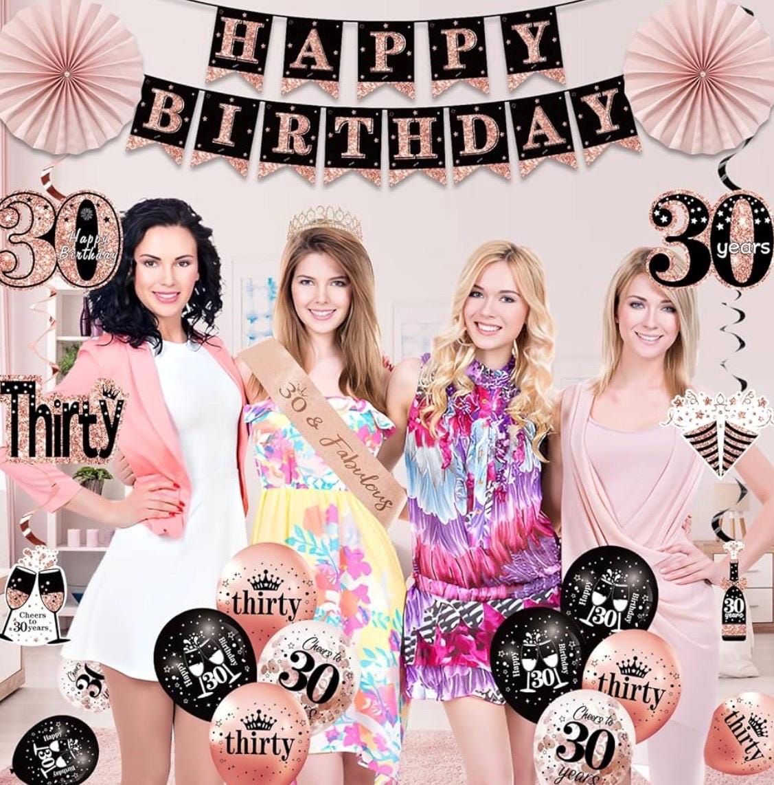 30th birthday theme dress up Decorations for Women, 33pcs 30th Birthday Crown and Sash,Black Rose Gold Happy 30th Birthday Banner Balloons Backdrop JULYSALE26_50 Birthday Dresses & Outfits Color:SMOKY-BLUE 30 years old birthday