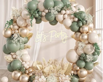 130Pcs Sage Green Gold Balloon Garland Arch Kit with Sage Green Sand White Gold Balloons for Baby Shower Bridal Shower Birthday Engagement