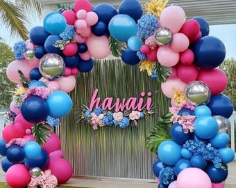 Navy Blue Pink Balloon Garland Dark Blue Hot Pink Silver Balloons Royal Pastel Balloon Arch Kit for Birthday Gender Reveal Baby Shower