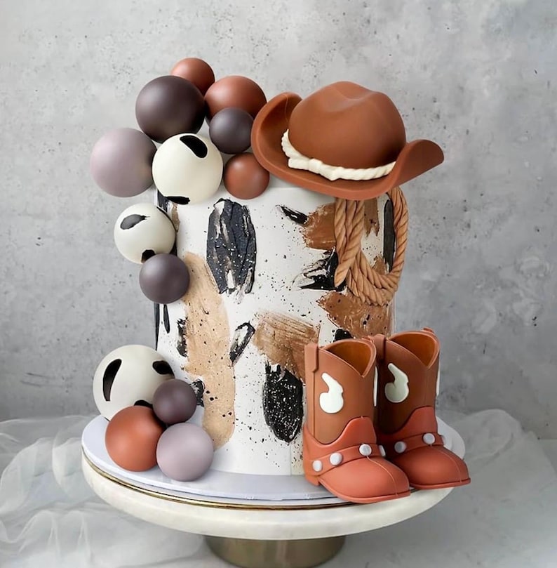 16PCS Cowboy Cake Topper Cowboy Hat and Boot Balls Cake Decorations ...