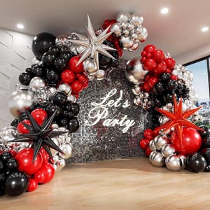 Kit arco di palloncini rossi e neri con 3 palloncini a stella, kit ghirlanda di palloncini rossi, neri e argento metallizzato per compleanno, laurea e compleanno.