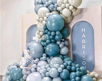Kit para Guirlanda de Balões Azul Acinzentado | Arco Elegante de Balões em Azul e Creme | Decoração para Chá de Bebê, Aniversário e Casamento | Kit de Balões Faça Você Mesmo