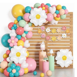 161-teiliges Gänseblümchen-Ballongirlanden-Kit, Pastell-Groovy-Blumen-Partydekoration mit rosa, gelb, orange, blauen, grünen Gänseblümchen-Bannern für die Babyparty