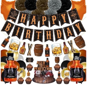 Whiskey Birthday Party Decorations for Men Aged to Perfection Supplies including Birthday Banner, Cake Toppers, Foil Balloons,Paper Flowers