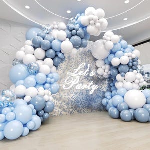 134pcs Blue and White Balloon Arch Kit, Blue and White Balloons with Dusty Blue Confetti Balloons for Anniversary Gender Reveal Baby Shower