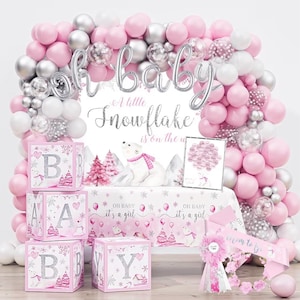Little Snowflake Baby Shower Decorations Party Supplies, Pink A Little Snowflake is on The Way Baby Shower Decor, Baby Its Cold Outside Baby