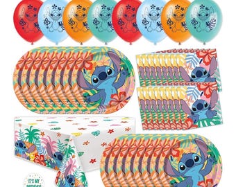 Lilo and Stitch Birthday Party Decorations for 16 | Banner, Tablecloth, Balloons, Plates and Napkins, Sticker | Stitch Birthday Decorations