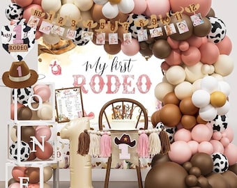 My 1st Rodeo Birthday Decorations Girl, Western Cowgirl First Birthday Party Supplies, Cowgirl Balloon Arch, Backdrop, High Chair Banner…