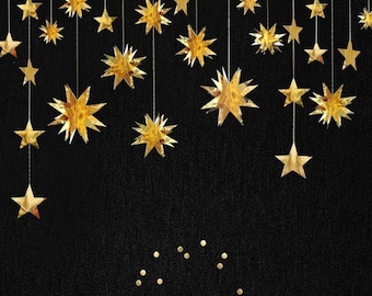 Gold Party Decorations Star Garlands Streamer Gold 3D Stars Metallic Paper Hanging Bunting Banner for Birthday Wedding Baby Bridal Shower