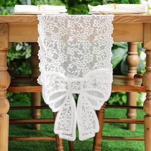 Chemin de table en dentelle blanche avec grands nœuds 30,5 x 71 cm (30,5 x 71 cm) chemin de table rectangulaire brodé en macramé vintage Nappe de style français pour mariage