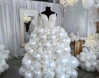 Pearl White Balloon Arch Kit - 144Pcs Different Sizes Double Stuffed Pearl Sand White Balloons and Pearl Stickers Garland Kit for Wedding