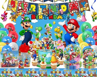 Birthday Party Supplies Ultimate Kit - 14-in-1 Decorations Set with Banner, Backdrop, Tablecloth, Balloons, Plates, Cutlery, Cake Toppers