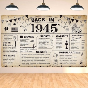 80th Birthday Party Decorations, Vintage Back in 1945 Banner 80 Year Old Birthday Party Poster Supplies Vintage 1945 Backdrop Photography