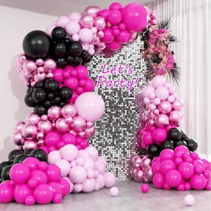 148Pcs Pink and Black Balloons Garland Arch Kit 5 10 12 18 in Hot Pink Black Light Pink Metallic Pink Latex Balloon for Birthday Baby Shower