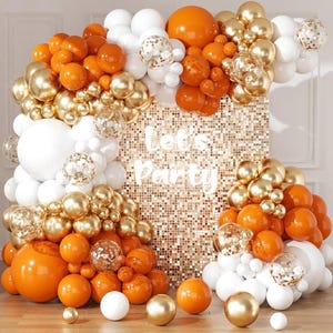 Orange and Gold Confetti Balloon Garland Arch Kit 164pcs Orange Chrome Gold White Balloons for Birthday Thanksgiving Wedding Decoration