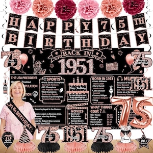 75. Geburtstagsdekoration für Frauen, 21 Stück das Jahr 1951 Bannerballon-Partyzubehör, Roségold 75 Jahre alter Geburtstagshintergrund, 75 Bday