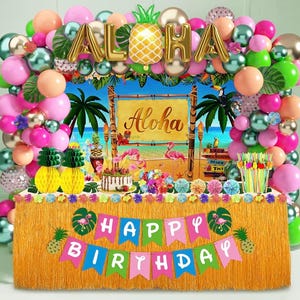 Luau Birthday Party Decorations Hawaiian Party Decorations 169 Pcs Tropical Aloha Party Supplies for Summer Beach Holiday Balloon Arch Kit