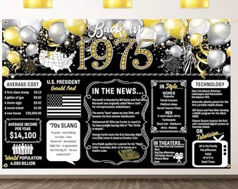 Happy 50th Birthday Class Reunion Anniversary Back in 1975 Cheers to 50 Years Backdrop Large Wall Banner Birthday Hanging Poster Supplies