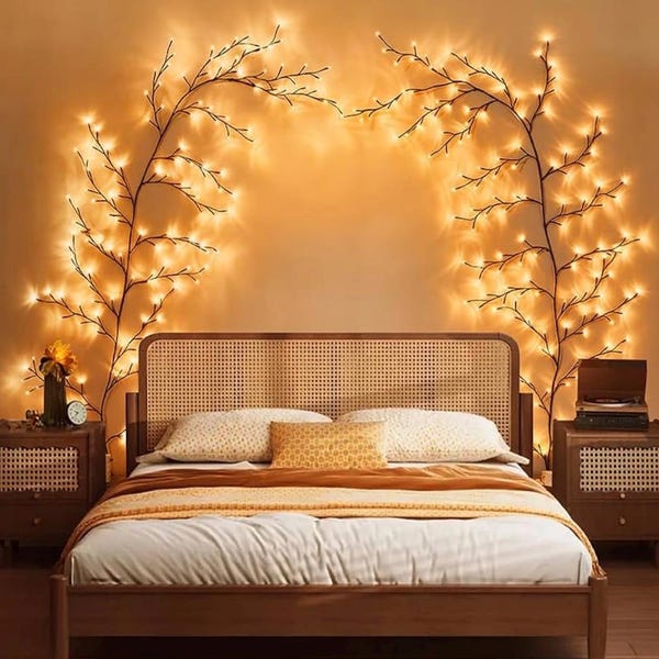 Guirnalda de luces de sauce de 2,9 m (9,5 pies) con 160 LED, ideal para decoración del hogar. Árbol iluminado para paredes con 8 modos y temporizador. Ramas iluminadas para Halloween y Navidad.