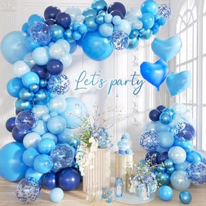 Blue Balloon and Metallic Blue Balloons Garland Arch Kit,160PCS Navy Pastel Pearl Blue Balloons with Heart Foil Balloon for Birthday