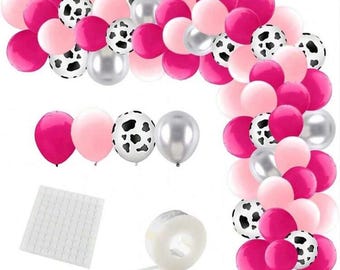 122Pcs Cowgirl Balloons Arch Garland Kit, Hot Pink Silver Cow Print Balloons for Last Rodeo Bachelorette Disco Cowgirl Birthday Party Decor
