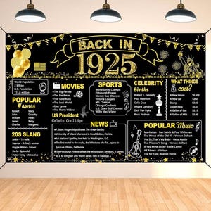 100. Geburtstag Schwarz Gold Party Dekoration, Zurück im Jahr 1925 Banner 100 Jahre Alte Geburtstagsfeier Poster Zubehör, Große Vintage 1925 Kulisse
