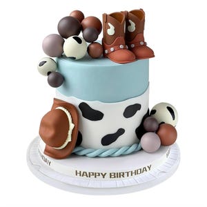 16PCS Cowboy Cake Topper Cowboy Hat and Boot Balls Cake Decorations Western Cowboy Birthday Baby Shower Party Decorations (Brown)