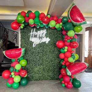 145Pcs Watermelon Party Decorations Balloon Arch Garland Kit - Green Rose Red Polka Dot Latex Watermelon Foil Balloons for Summer Birthday