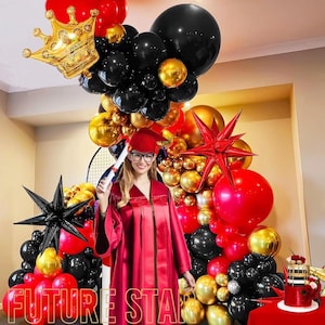 Red Black and Gold Balloons Garland Arch Kit, Red and Black Party Decorations for Graduation Casino Movie Night Birthday Party Decorations