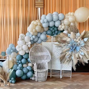 Dusty Blue Balloon Garland Kit - 145pcs Blue Balloon Arch kit with Dusty Blue, Baby Blue, Sand White, White Balloons Perfect for Baby Shower