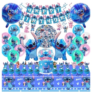 Stitch Party Supplies, 103pieces Birthday Decorations Set Include Banner, Balloons, Stickers, Hanging Swirls, Cake Cupcake Toppers